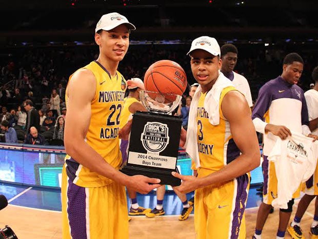 Montverde Academy's dynamic duo of Ben Simmons (left) and D'Angelo Russell celebrate Saturday's win over Oak Hill Academy in the Dick's Nationals title game.