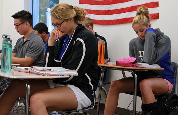 With a test scheduled for the next history class session, the group was allowed a day to study or work on their research paper assignments.