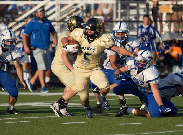Dakota Sidwell (5) is on the loose, as are his Decatur Central teammates, who have won six straight and enter the state playoffs with an 8-2 record. The Hawks are the MaxPreps Indiana Team of the Week, presented by the Indiana Army National Guard.