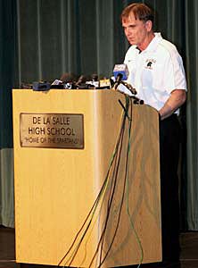 Ladouceur speaks to the media Friday.