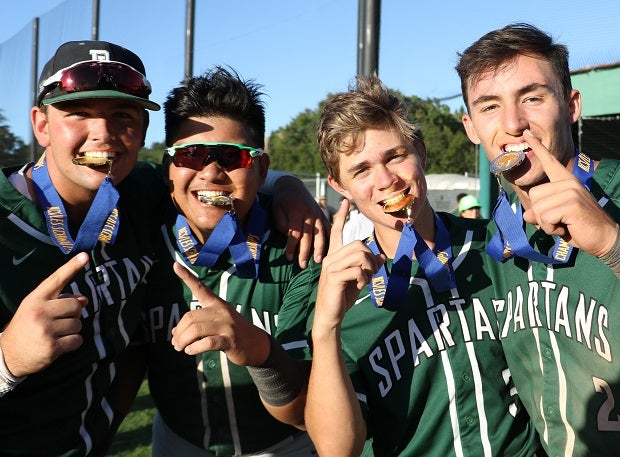De La Salle (Concord, Calif.) players show off their North Coast Section championship medals.