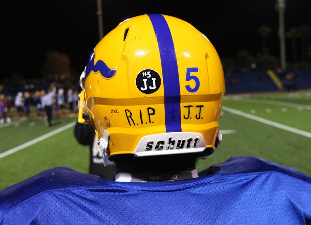 A Grant player pays tribute to Clavo on his helmet.