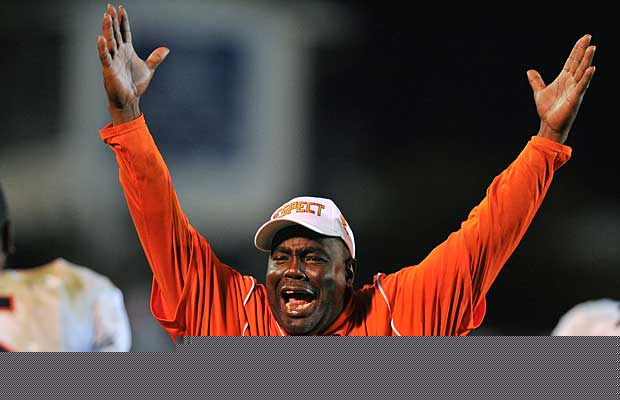 Washington assistant coach Sheldon Hanks celebrates a dominant victory over Norcross Saturday.