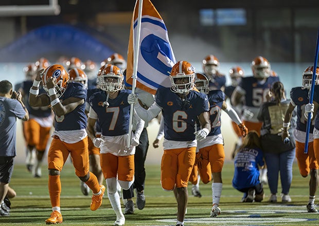 Bishop Gorman takes the field last September prior to a dominant 70-10 win over Brookwood of Georgia. (Photo: Timothy Roseberry)