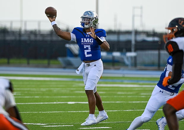 IMG Academy quarterback Ty Hawkins threw two touchdowns as the Ascenders capitalized on four Cocoa turnovers in a 34-14 win on Friday. No. 9 IMG Academy improves to 2-1 on the season while the 11th-ranked Tigers drop their first contest of the season. (Photo: Stacy White)