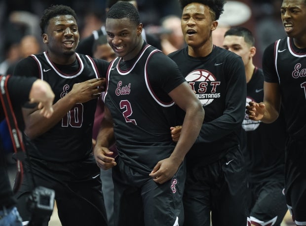 No. 2 Memphis East celebrates a win over Montverde Academy in January at the Bass Pro Shops Tournament of Champions. The Mustangs won 18 in a row to close out the season.