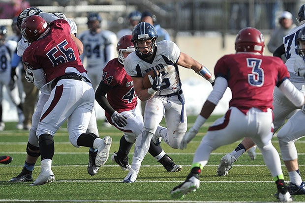 Christian McCaffrey, shown here during a 2013 Colorado state playoff game, isn't the only member of his family to record passing, rushing and receiving TDs in the same game. (Photo: Paul DiSalvo)