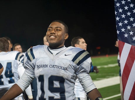 Marin Catholic senior running back Akili Terry after his team won the North Region Division III title over Sutter on Saturday to advance to the State Bowl Game in Carson. Terry's path from the toughest streets in Oakland to Marin Catholic to Carson to all points in between is inspiring.