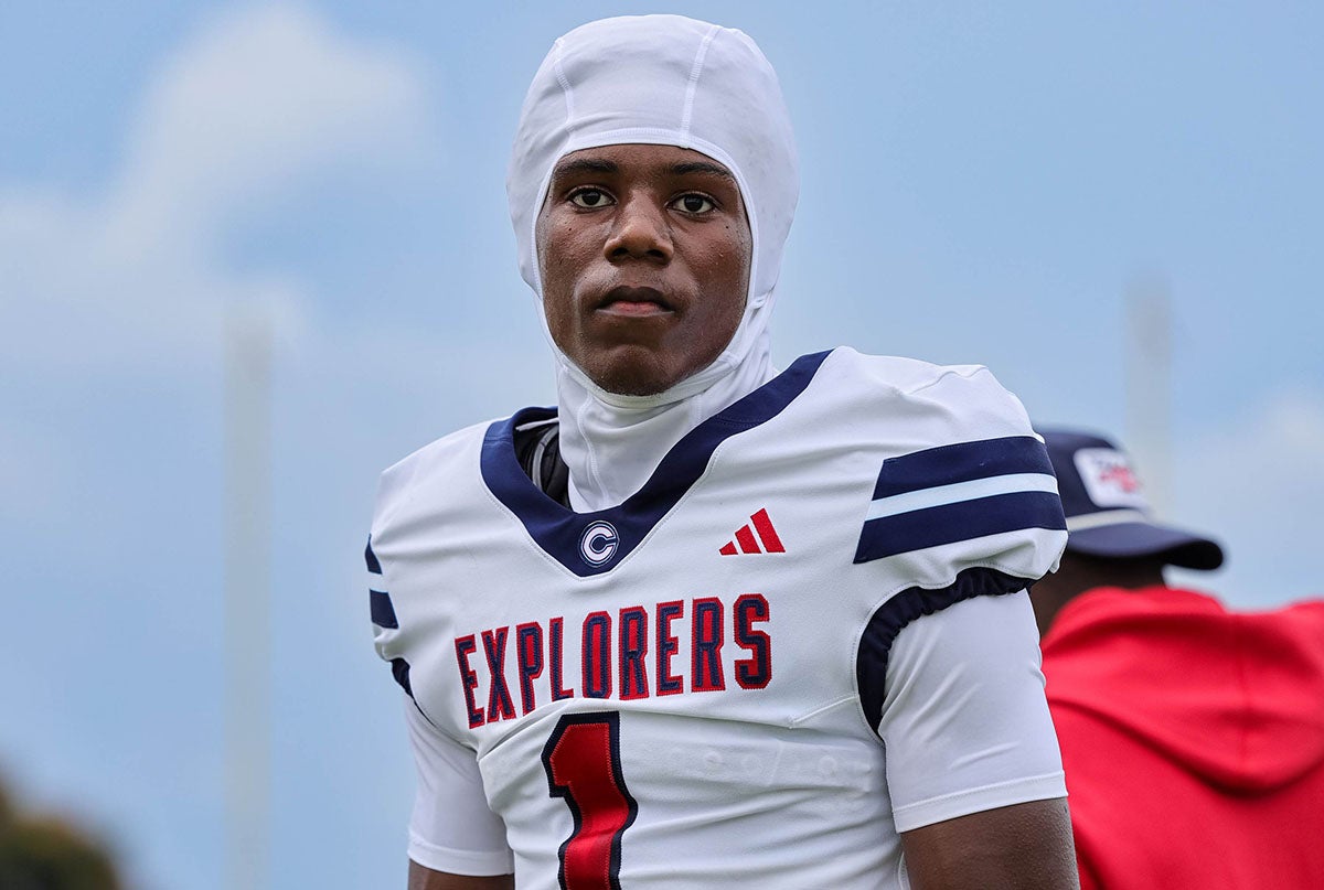 With Miami head coach Mario Cristobal watching, five-star Columbus senior A'Mir Sears caught two touchdowns and intercepted three passes in the Explorers win over No. 1 Bishop Gorman. (FILE PHOTO: Jeff Klein)