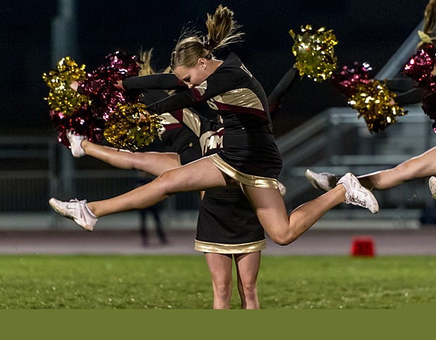 Maple Mountain (Spanish Fork, Utah) cheerleaders put on an acrobatic display.