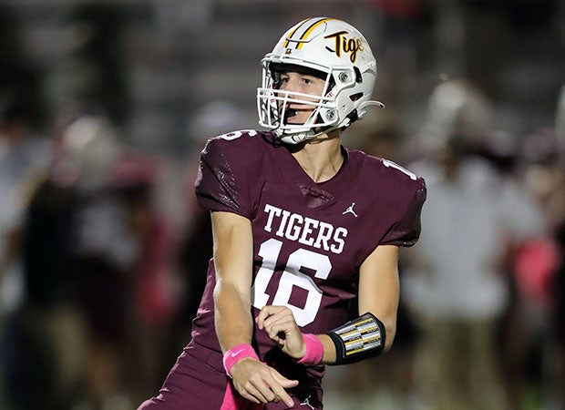 Austin Novosad in action for Dripping Springs (Texas) during a game last October.