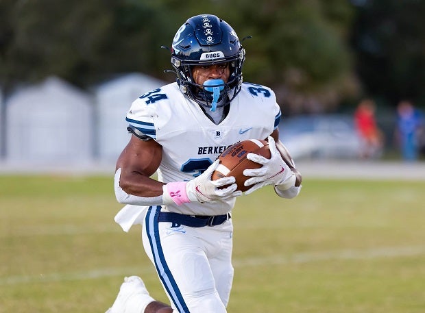 Temple commit Joseph Troupe is back for Berkeley Prep after running for more than 1,500 yards in 2023. He and Dallas Golden helped the Buccaneers to a 13-2 mark, the school's first state title and a No. 23 ranking. (Photo: Francis Fedro)