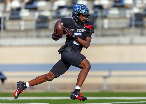 North Crowley senior Quentin Gibson had three touchdowns in the Panthers 50-21 win over Westlake (Austin). The Colorado signee finished his season with 36 receiving touchdowns. (Photo: Robbie Rakestraw)