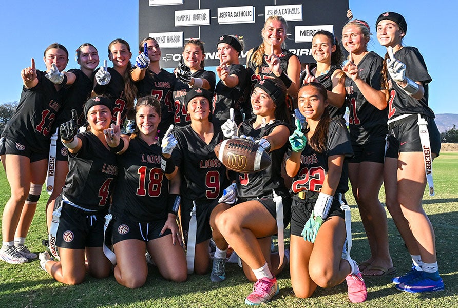 JSerra Catholic celebrates after winning inaugural Flag Football Showdown title. (PHOTO: Dale Edwards)