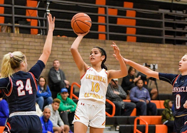 Itzel "izzy" Navarro (10) is 10th-ranked Cathedral Catholic's leading scorer.