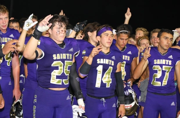 Connor Heffler (25) has helped undefeated St. Augustine of San Diego, Calif., surge to the top of the Touchdowns Against Cancer leaderboard.