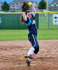 Stangel was just as effective on the
mound as she was at the plate.