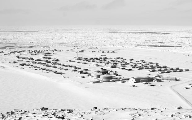 Ungwiluk hopes to bring a title to his village of Gambell, home to around 700 people and shown here surrounded by ice flows.