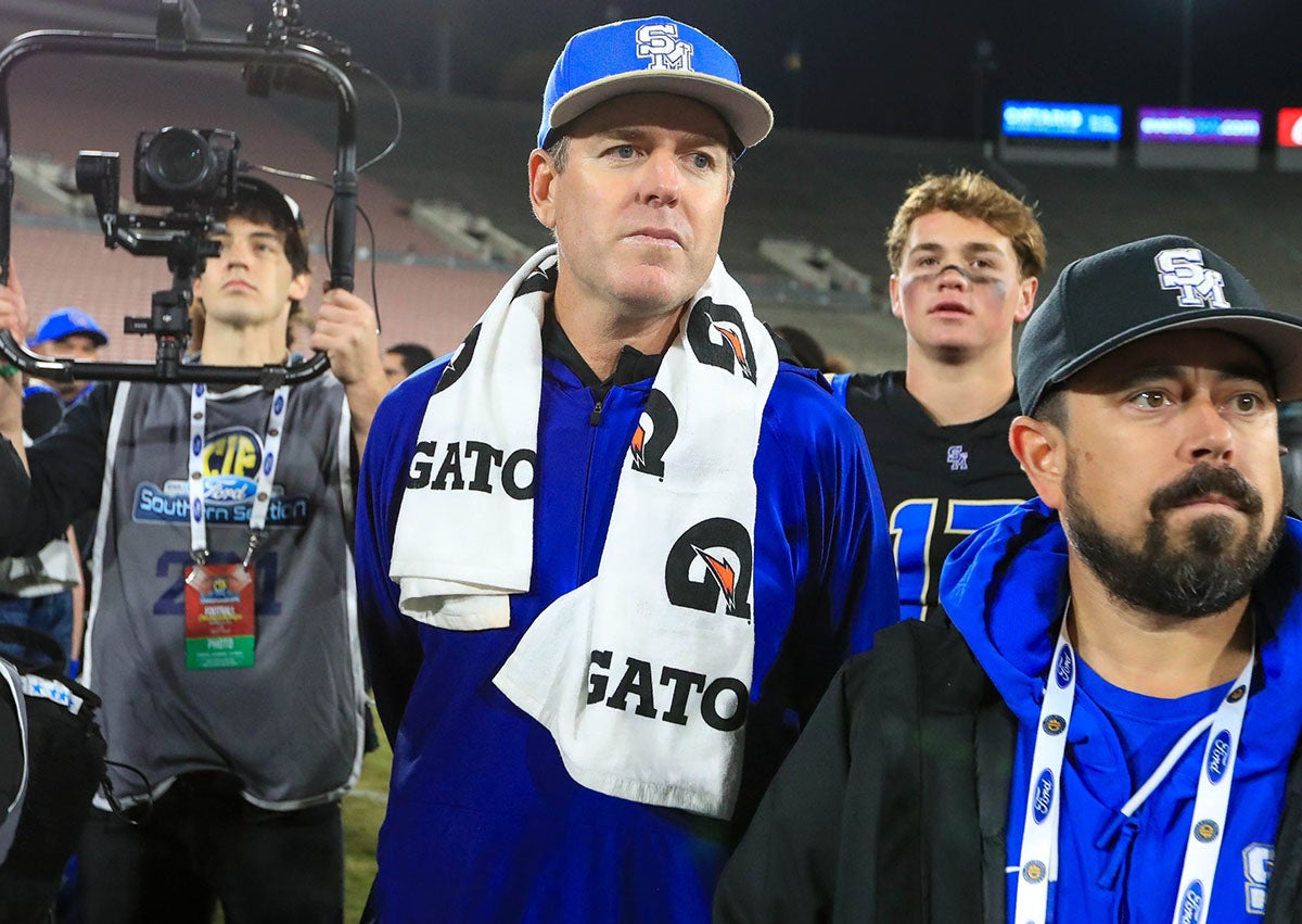 Santa Margarita has soared all the way to the CIF Open Division title game with Carson Palmer as head coach. Next up for the Eagles is No. 15 De La Salle. (PHOTO: Rene Morales)