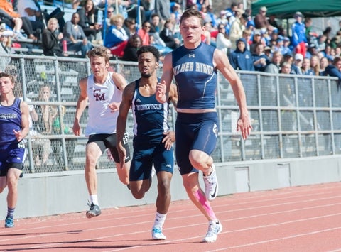 Palmer Ridge senior Caleb Ojennes, far right, won two sprint titles last year in leading the Bears to the Class 4A state title. Ojennes is a top contender again in the 100, 200 and 400 meters as the state track and field meet begins Thursday at Jeffco Stadium in Lakewood.