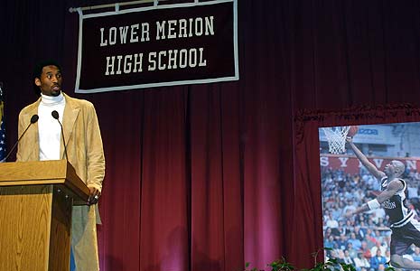 Kobe Bryant has his uniform retired at Lower Merion in 2002.