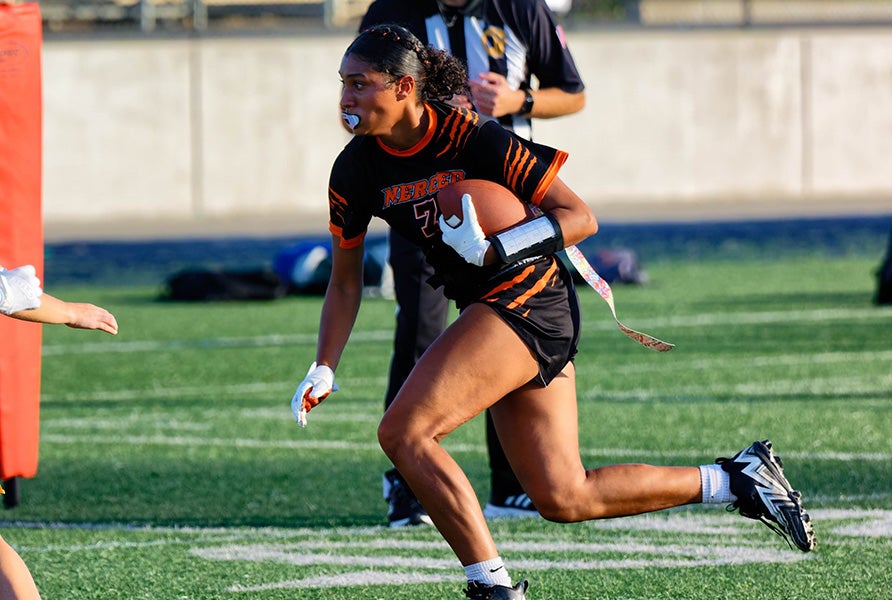 Averie Steverson will be a major weapon for reigning CIF section champion Merced, which will be on display at the MaxPreps Flag Football Showdown on Sept. 11-12. (PHOTO: Luke Pearson)