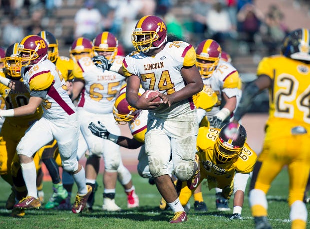 Lincoln 6-foot-5, 320-pound tackle turned linebacker Timoteo Potasi carried eight times for 33 yards.