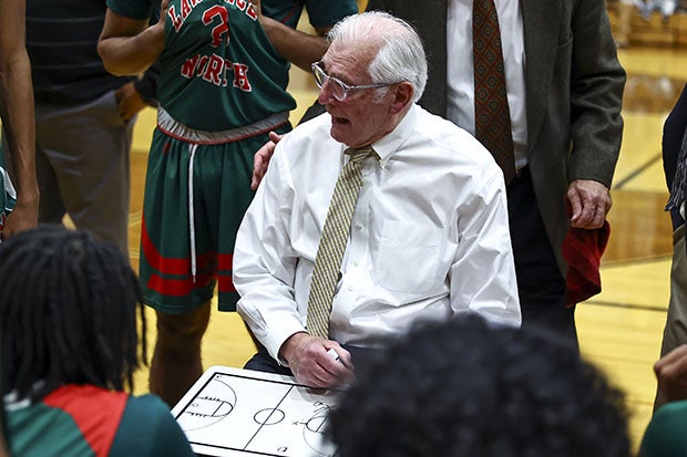 Jack Keefer instructs his Wildcats during a game against Noblesville last November.