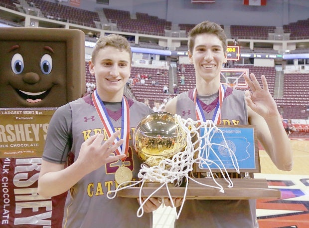 Kennedy Catholic players celebrate their 76-36 win over Our Lady of Lourdes in the Pennsylvania 1A final.