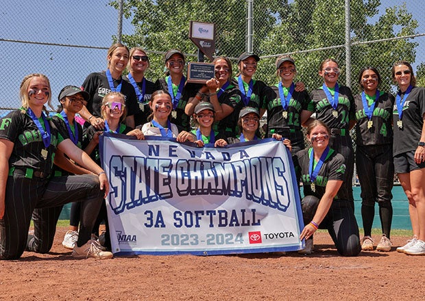 Churchill County celebrates after beating Fernley for the Class 4A state championship Nevada. The Greenwave have won six state titles since 2011. (Photo: John Baker)