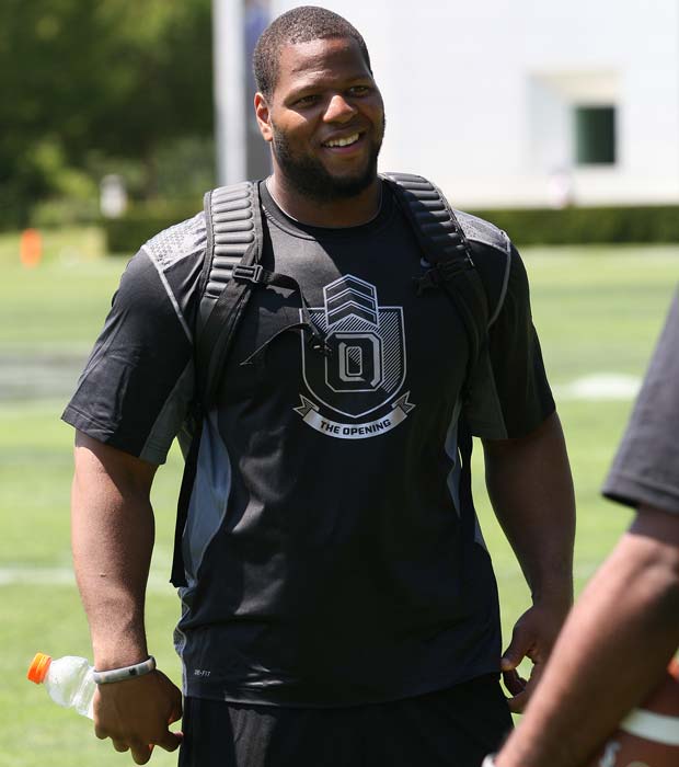 Detroit Lions defensive tackle Ndamukong Suh was on hand during the Lineman Challenege to provide coaching and insight to the players.
