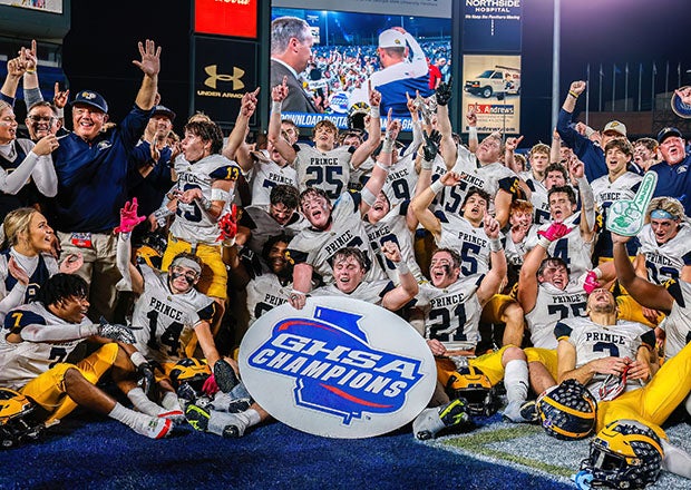 Prince Avenue Christian celebrates after beating Swainsboro 52-34 in the Class A Division I state championship game last December. Under the GHSA's new plan, Prince Avenue Christian and Swainsboro will compete for separate titles. (Photo: Cecil Copeland)