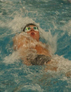 David Finley swimming the backstroke.