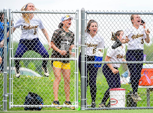 Vernon (N.J.) players celebrate a teammate's home run during a game against Newton.  