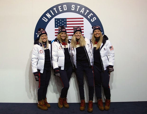 Meghan Tierney (second from far right) with 2018 USA snowboardcross teammates. 
