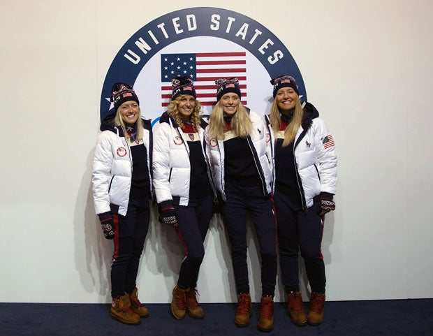Meghan Tierney (second from far right) with 2018 USA snowboardcross teammates.