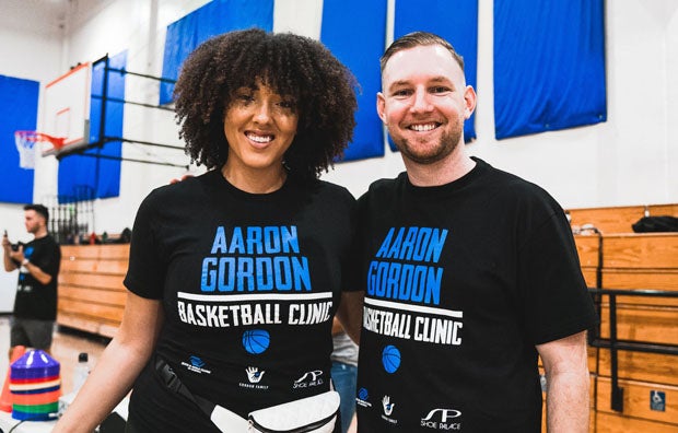 Elise Gordon with Packie Turner, who has trained numerous NBA players, including Stephen Curry, Harrison Barnes and Aaron Gordon.