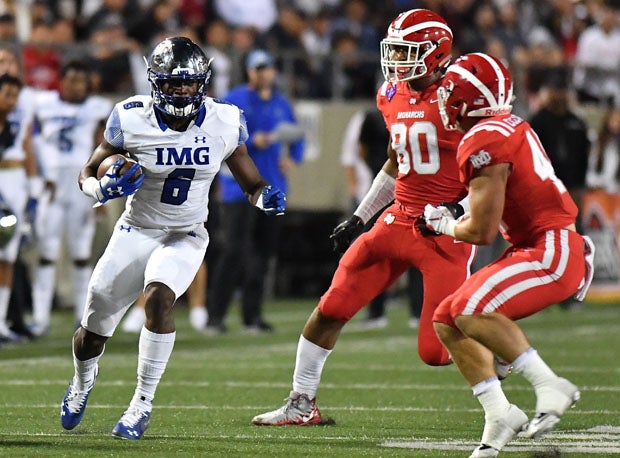 Mater Dei tried its best to contain Trey Sanders, but the IMG Academy senior running back broke off an 86-yard touchdown. 