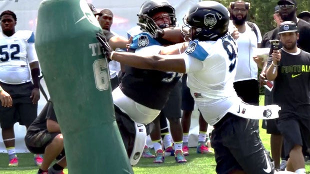 The nation's No. 1 recruit definitely played the part on Thursday, by dominating one 4-star offensive lineman after another.