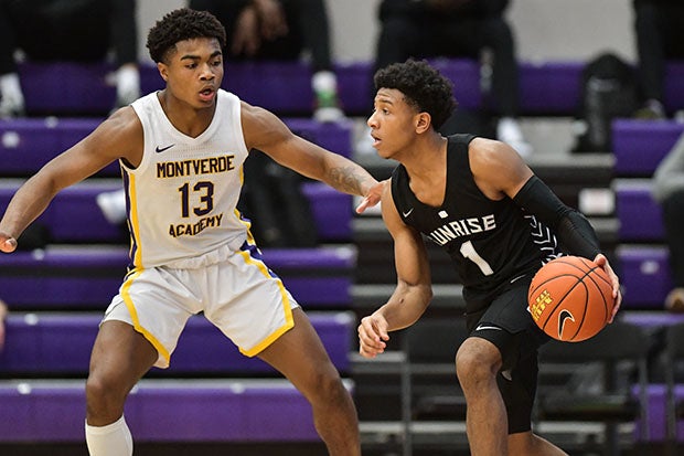 Tennessee signee Kennedy Chandler (right, with ball) posted 19 points, six rebounds and six assists in Sunrise Christian Academy's monster win over Montverde Academy.