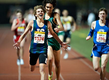 Darren Fahy exalts after finishing in 8:55.53 at the 2011 Arcadia Invitational.