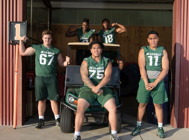 De La Salle senior quintet: Front (L-R): Gunnar Rask, Beau Tagaloa and Henry To'oto'o. Back (L-R): Jhasi Wilson and Isaiah Foskey. 