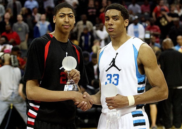 Anthony Davis (left) was named MVP of the 2011 Jordan Brand Classic along with James Michael McAdoo. (Photo: Steven Worthy)