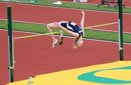 The multi-talented Rachel Proteau of West Albany, seen here breaking the 39-year-old Oregon high jump record, excels on the track, in the classroom and in front of the camera.
