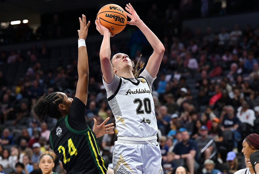 Iowa-bound McKenna Woliczko led Mitty with 19 points and 10 rebounds as the Monarchs fell short of a state title for the fifth straight season. (PHOTO: David Steutel)