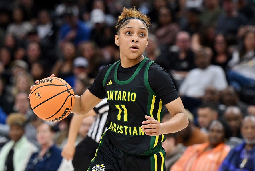 After scoring 50 points in her team's first meeting with Archbishop Mitty this season, Kaleena Smith was the difference once again Saturday in Sacramento. The star junior guard scored 24 points to give Ontario Christian its first state title. (PHOTO: David Steutel)