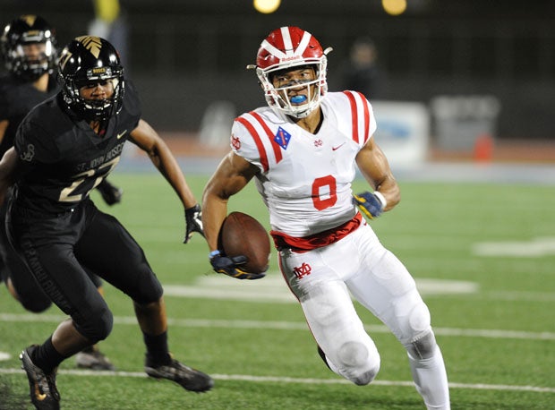Mater Dei receiver Amon-Ra St. Brown had 8 catches for 238 yards and two touchdowns, and added a 51-yard punt return for a touchdown in the Monarchs' 31-21 win over St. John Bosco last season.
