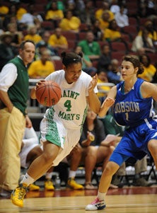 St. Mary's junior Dominique
Williams goes baseline in Thursday's
win.