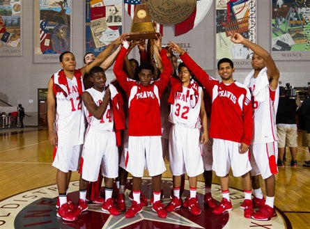 Fort Bend Travis celebrates its regional final victory over Fort Bend Hightower.