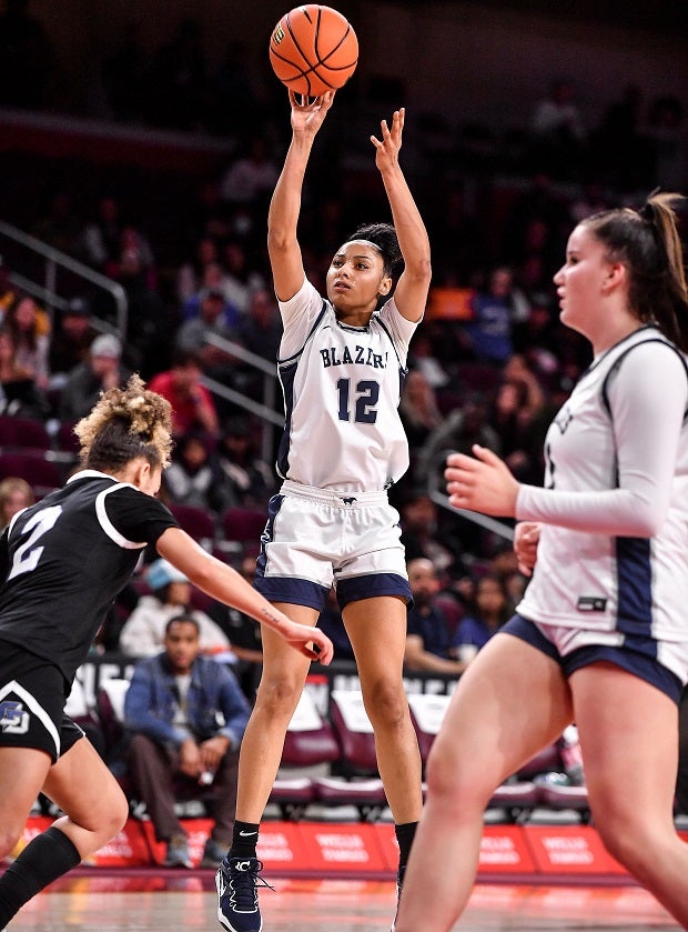 Juju Watkins goes up for a jumper in Sierra Canyon's 64-55 win over La Jolla Country Day on Saturday. (Photo: Louis Lopez)